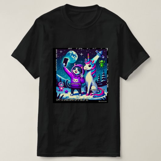 Cat & Unicorn UFO Selfie: Big Meeting #5 Tシャツ (デザイン正面)