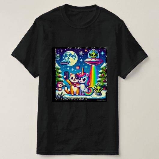 Cat & Unicorn UFO Selfie: Big Meeting #6 Tシャツ (デザイン正面)