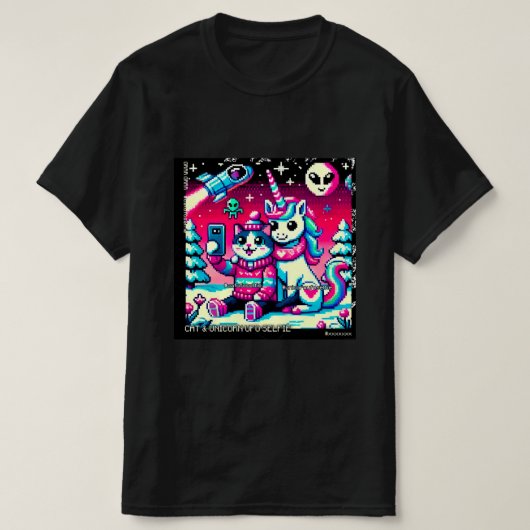 Cat & Unicorn UFO Selfie: Big Meeting #7 Tシャツ (デザイン正面)