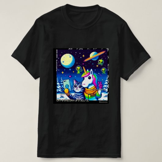 Cat & Unicorn UFO Selfie: Big Meeting #8 Tシャツ (デザイン正面)