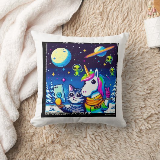 Cat & Unicorn UFO Selfie: Big Meeting Pillow #2 クッション (ブランケット)