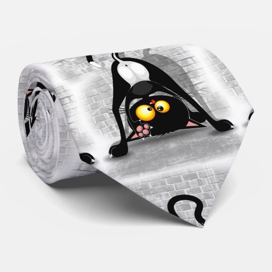 Cat Upside Down Funny Cartoon Character ネクタイ (ロール)