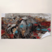 Cat Urban Street Art Portrait ビーチタオル (正面)
