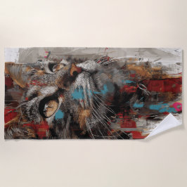 Cat Urban Street Art Portrait ビーチタオル