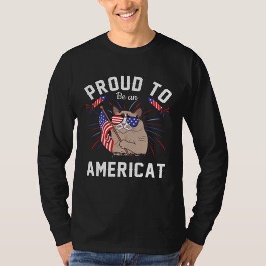 Cat US Flag Sunglasses Proud To Be An Americat Tシャツ (正面)