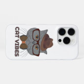 Cat Vibes – Cool Grey Cat Design iPhoneケース (裏面横)