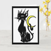 Cat W/Moon Greeting Card(月付き空白のグリーティングカード) カード (黄色い花)