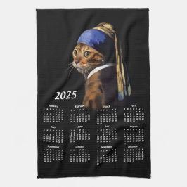 Cat w/Pearl Earring Vermeer 絵を描's 2025カレンダー キッチンタオル