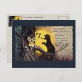 Cat Warning Owl Vintage Halloween Postcard ポストカード (正面/裏面)