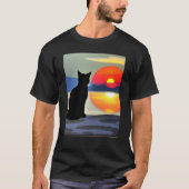 Cat Watching Sunset scene Black Cat Sunset Tシャツ (正面)