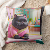 Cat watching TV in the living room クッション (ブランケット)