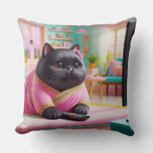 Cat watching TV in the living room クッション (正面)