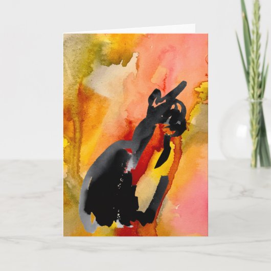 Cat Watercolor Ink Drawing Folded Greeting Card カード (正面)