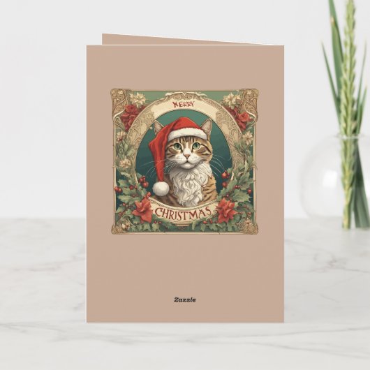 Cat Wearing A Santa Hat Merry Christmas Photo Boot カード (裏面)
