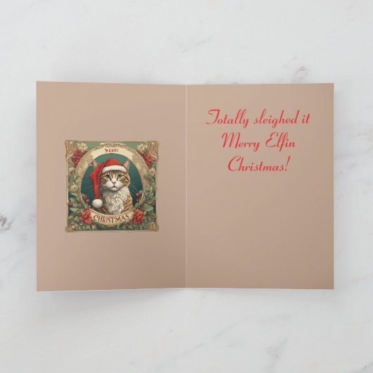 Cat Wearing A Santa Hat Merry Christmas Photo Boot カード (内部)