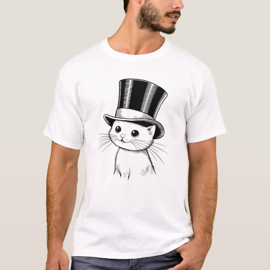 Cat Wearing A Top Hat Tシャツ (正面)