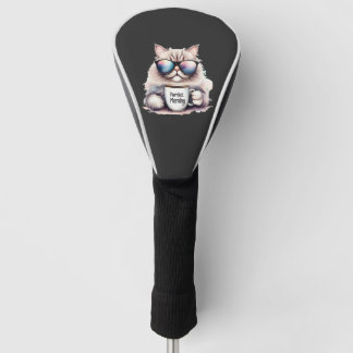 cat wearing sunglasses and holding a coffee mug ゴルフヘッドカバー