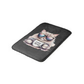 cat wearing sunglasses and holding a coffee mug バスマット (アングル)