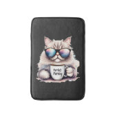 cat wearing sunglasses and holding a coffee mug バスマット (正面縦)