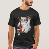 Cat wearing sunglasses playing Guitar Guitarist Tシャツ (正面)