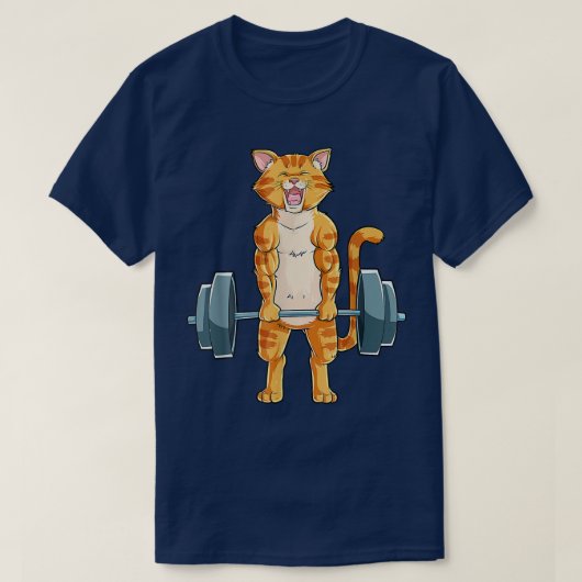 Cat Weightlifting Powerlifting Deadlift Fitness Gy Tシャツ (デザイン正面)