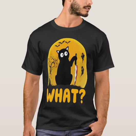 Cat What  Black Cat Murderous Cat With Knife Hallo Tシャツ (正面)