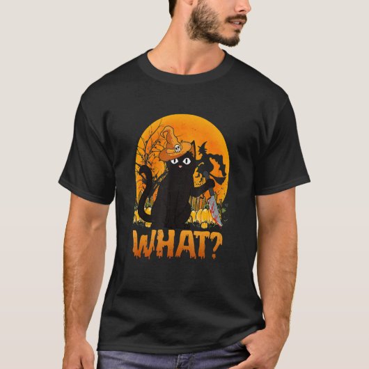 Cat What Black Cat With Knife Halloween Costume Tシャツ (正面)