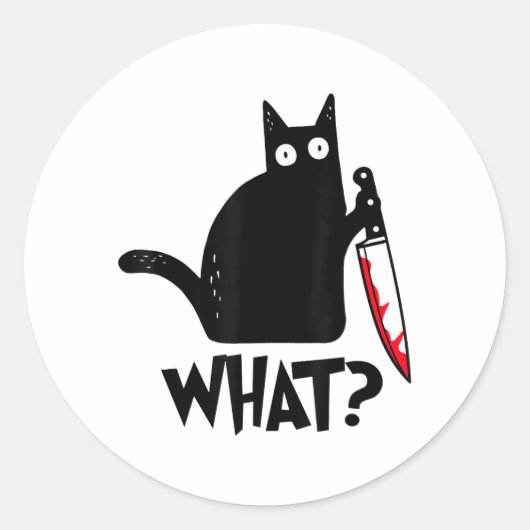 Cat What_ Funny Black Cat  ラウンドシール (正面)