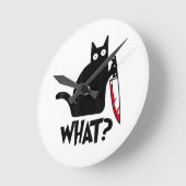 Cat What_ Funny Black Cat  ラウンド壁時計 (傾斜)