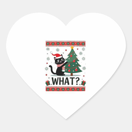 Cat What Funny Black Cat Pushing Christmas Tree Ug ハートシール (正面)
