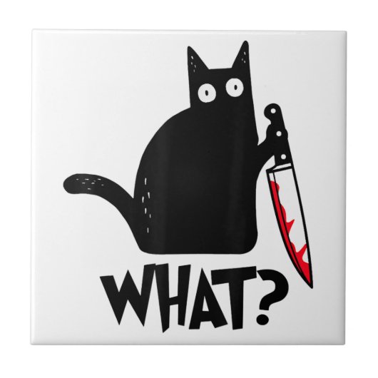 Cat What Funny Black Cat Shirt Murderous Cat With タイル (正面)