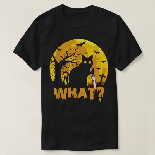 CAT WHAT MURDEROUS黒猫とナイフのハロウィーン Tシャツ (デザイン正面)