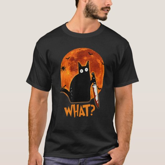 Cat What Murderous Black Cat With Knife Halloween  Tシャツ (正面)