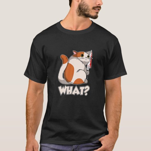 Cat What Murderous Cat With Knife   Tシャツ (正面)