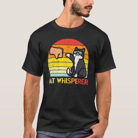 Cat Whisperer Man Paw Fist Bump Sunset Retro Men W Tシャツ (正面)