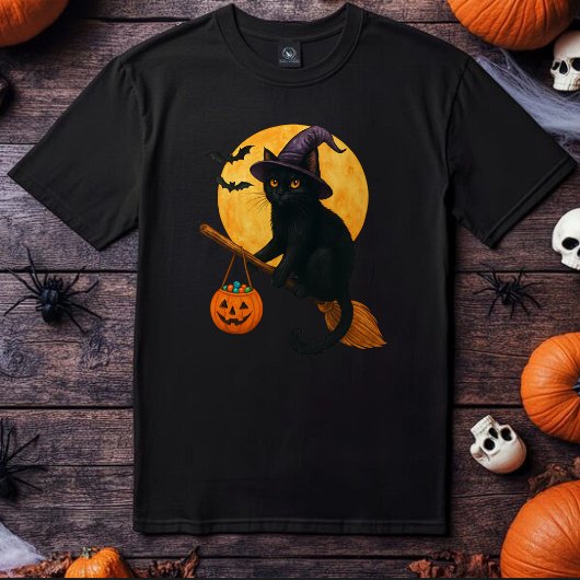 Cat Witch Hat Pumpkin Halloween Tシャツ