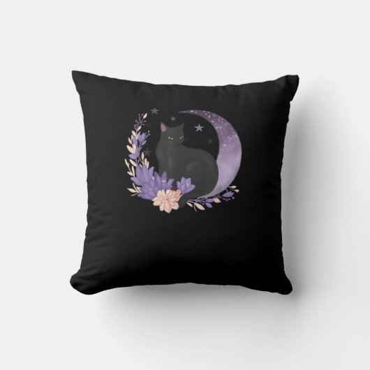 Cat Witchy Moon Flowers Pastel Goth Goblincore クッション (正面)