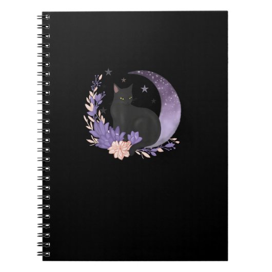 Cat Witchy Moon Flowers Pastel Goth Goblincore ノートブック (正面)