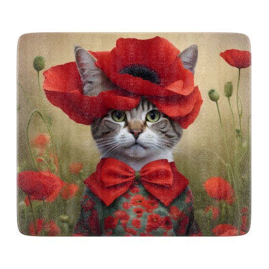 Cat with a dress made of a poppy カッティングボード (正面)
