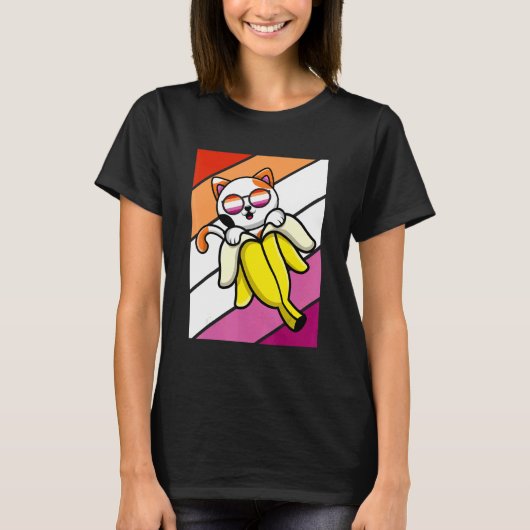 Cat With Banana Pride Lesbian Flag LGBTQ Proud All Tシャツ (正面)