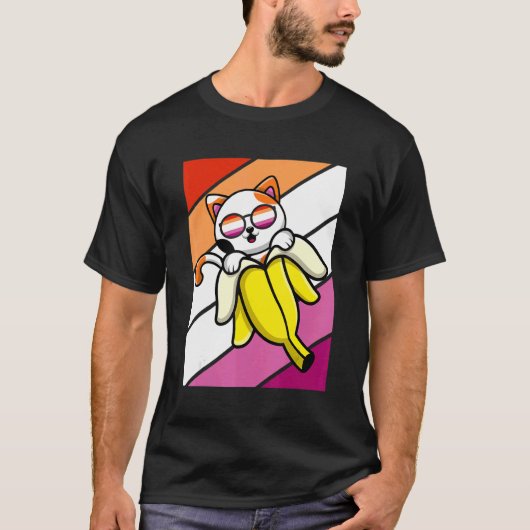 Cat With Banana Pride Lesbian Flag LGBTQ Proud All Tシャツ (正面)