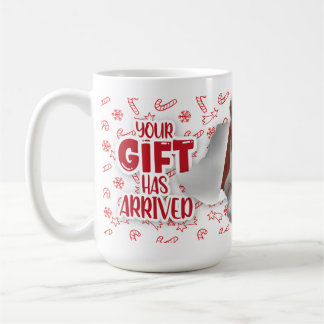 Cat with bow wishing Merry Christmas Mug コーヒーマグカップ