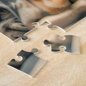 Cat with coffee and book in cozy blanket ジグソーパズル (側面)