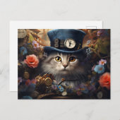 cat with Cylinder and flowers in steam Punk Style ポストカード (正面/裏面)