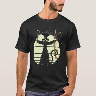 Cat With Fishing Rod Fishing Cat Cute Cat Tシャツ