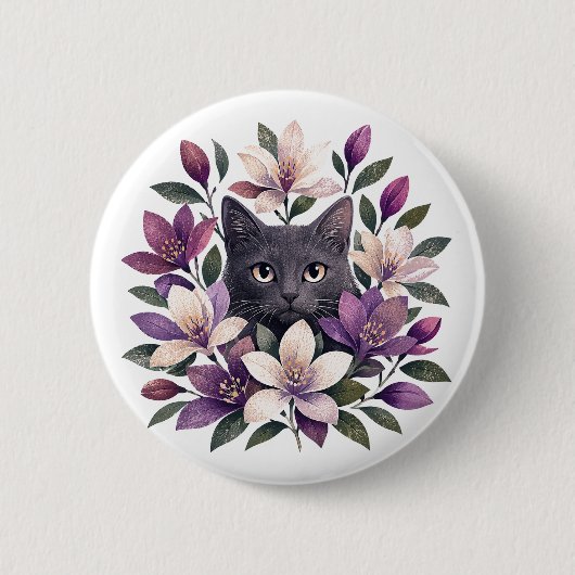 Cat with Flowers 缶バッジ (正面)