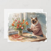 Cat with Flowers Winter Christmas Collection シーズンポストカード (正面/裏面)