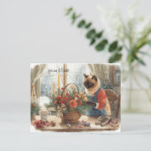 Cat with Flowers  Winter Christmas Collection シーズンポストカード (スタンド正面)