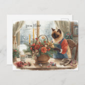 Cat with Flowers  Winter Christmas Collection シーズンポストカード (正面/裏面)