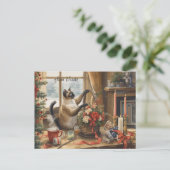 Cat with Flowers  Winter Christmas Collection シーズンポストカード (スタンド正面)